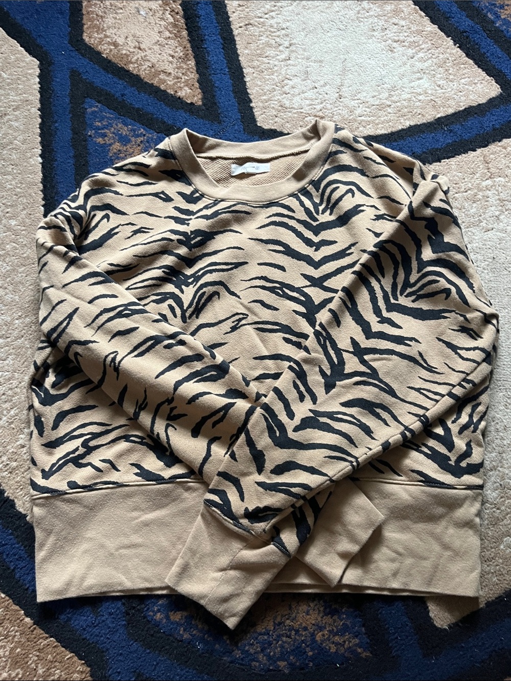 Madewell Beige Sweater with Black Tiger Stripe Print